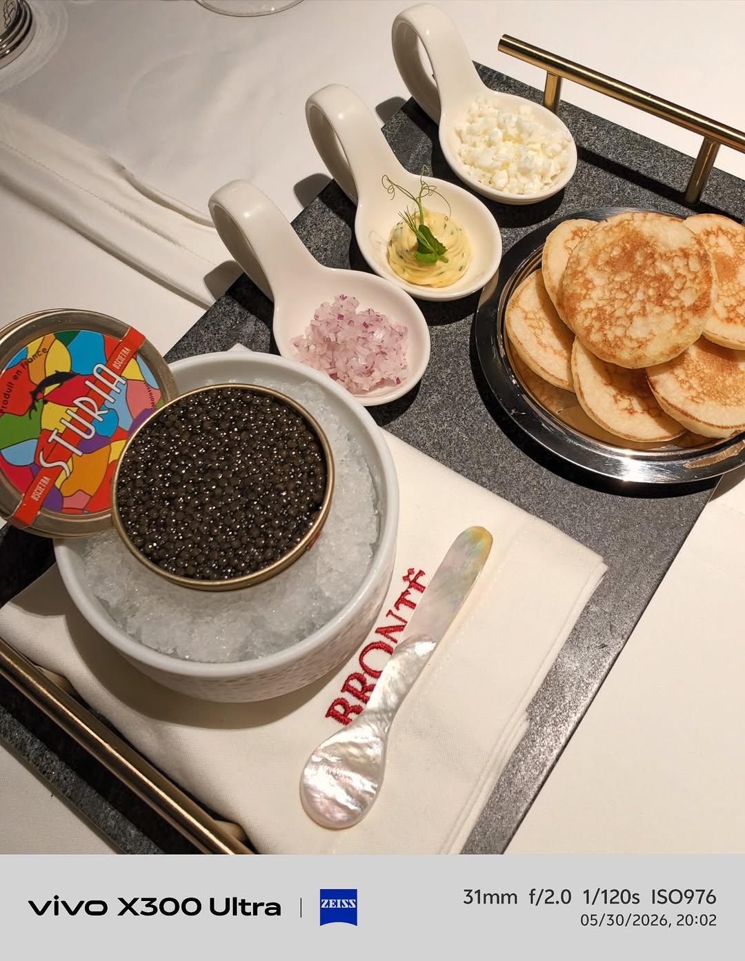 Sturia caviar with blinis and accompaniments at Brontë